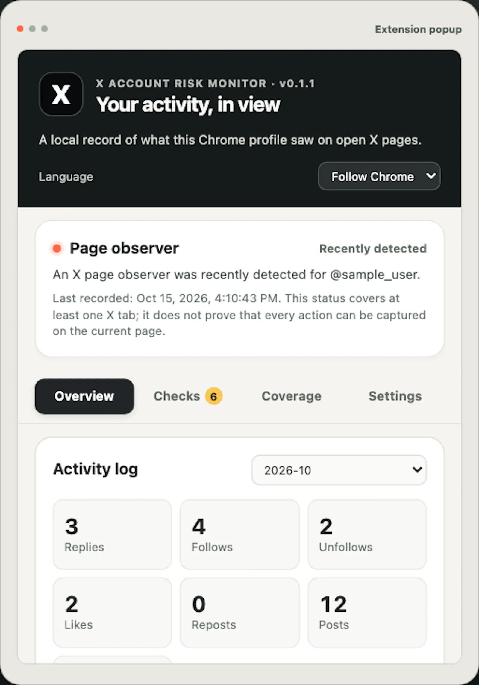 X Account Risk Monitor screenshot 1