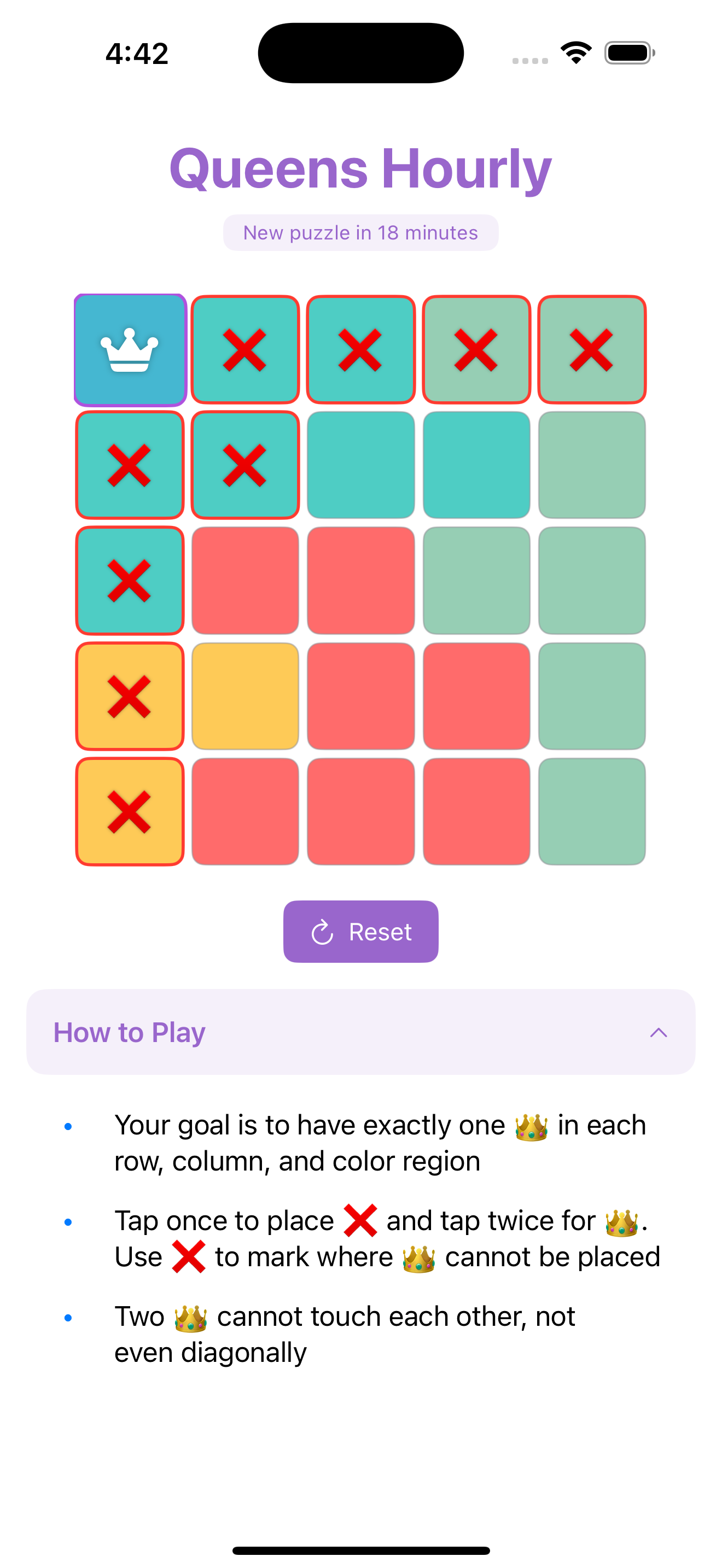 Queens ogni ora - Sfide del puzzle delle regine orarie media 8