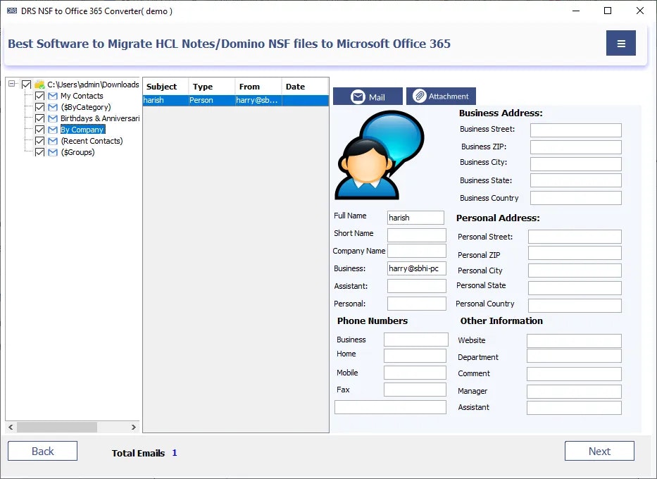 DRS Solution NSF to Office 365 Migration - Main product screenshot demonstrating key features and user interface