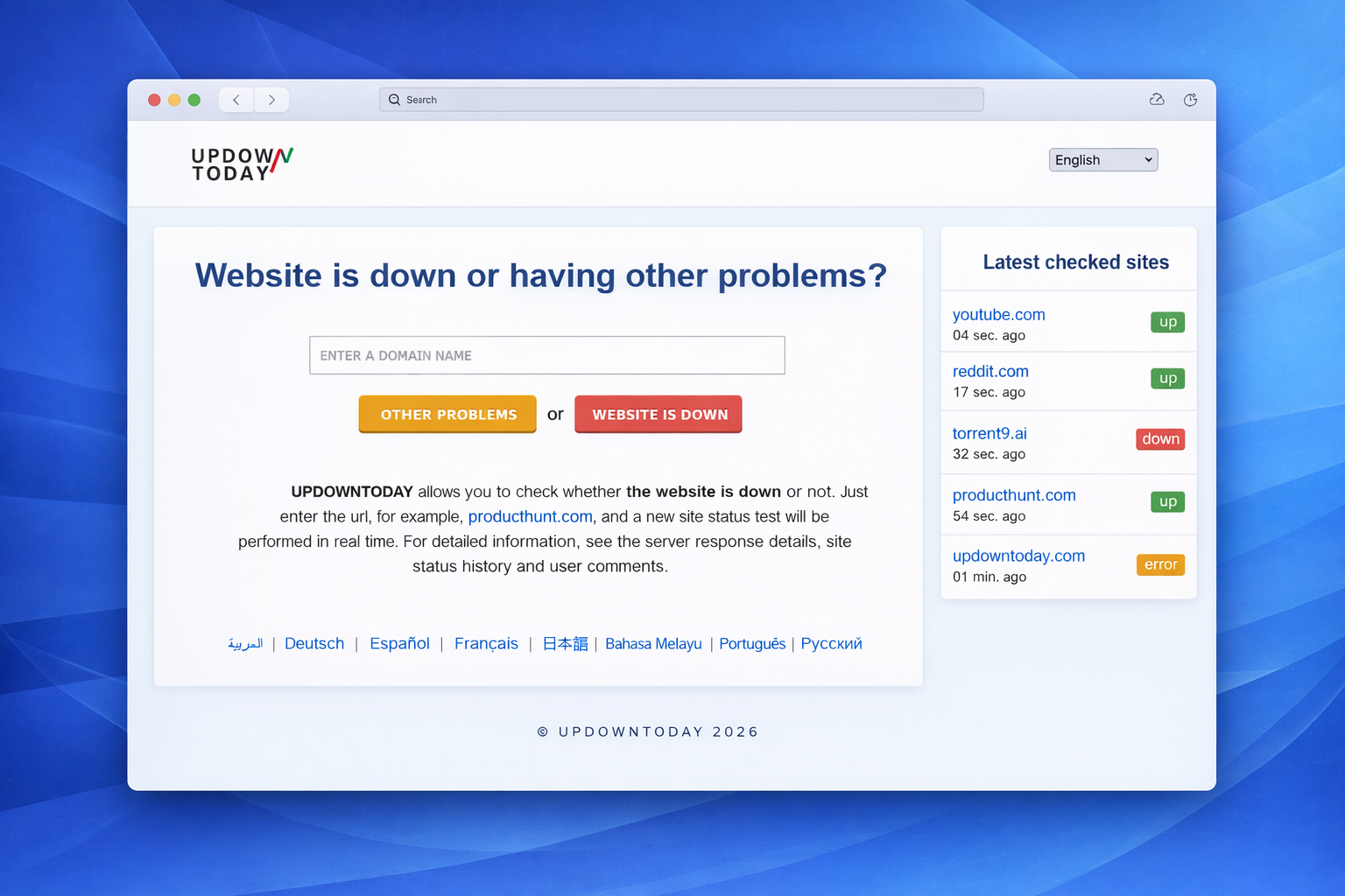 UpDownToday - Main product screenshot demonstrating key features and user interface
