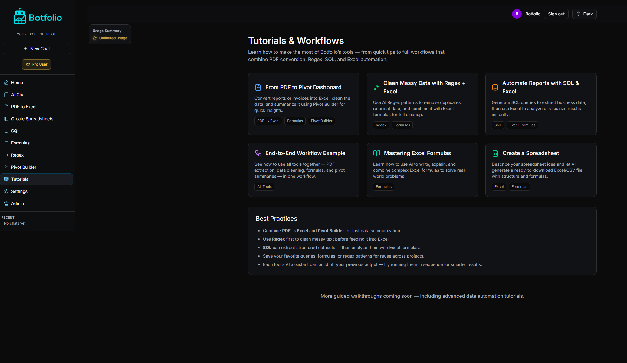 Botfolio - Screenshot 4 showing product features and functionality