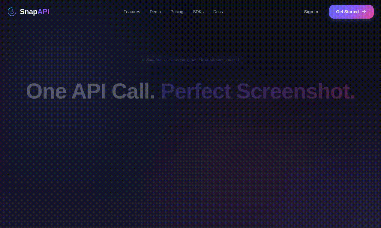 SnapAPI - Main product screenshot demonstrating key features and user interface