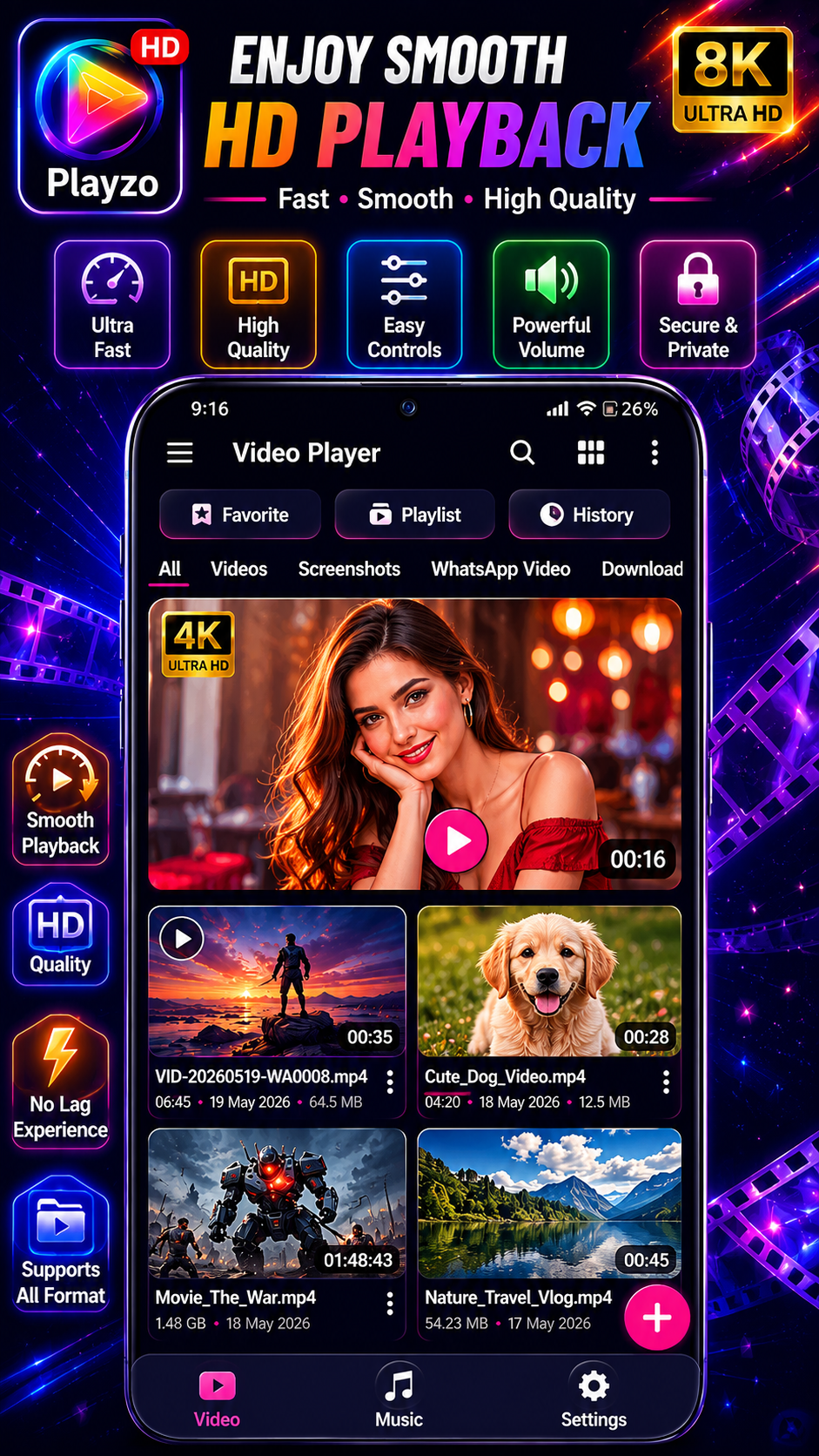 Video player for all format gallery image