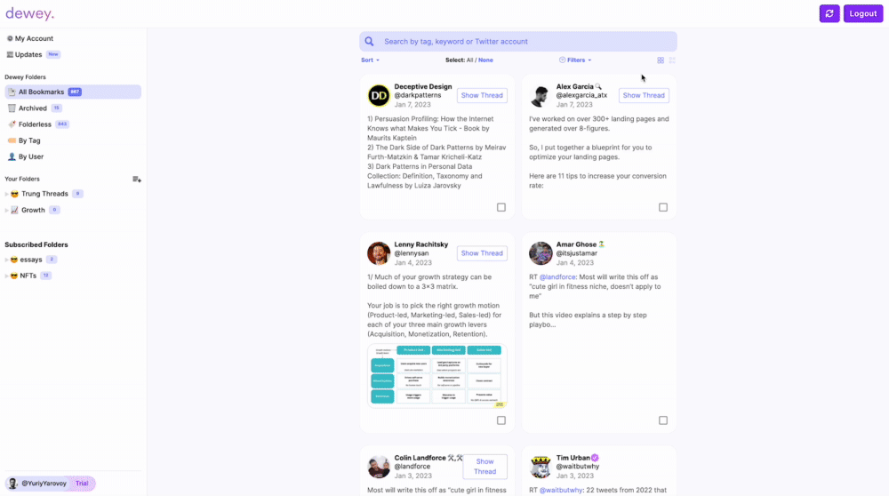Dewey. - L'unico modo per controllare completamente i tuoi segnalibri di Twitter media 8