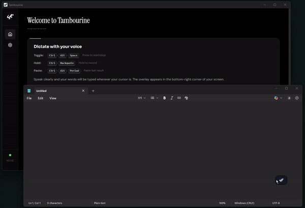 Tambourine Voice - Main product screenshot demonstrating key features and user interface