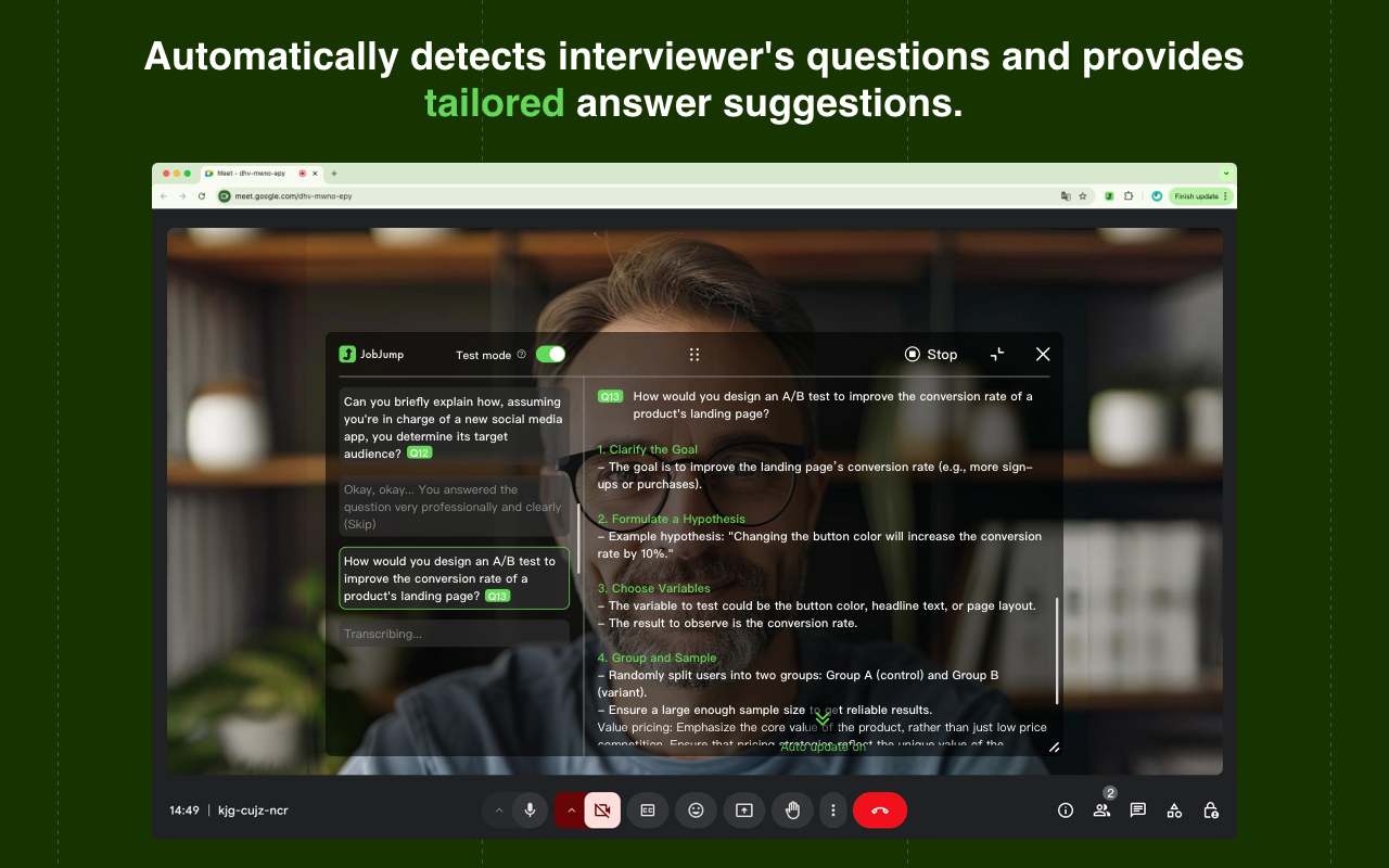 startuptile JobJump-Master video interviews with live AI tailored answer hints