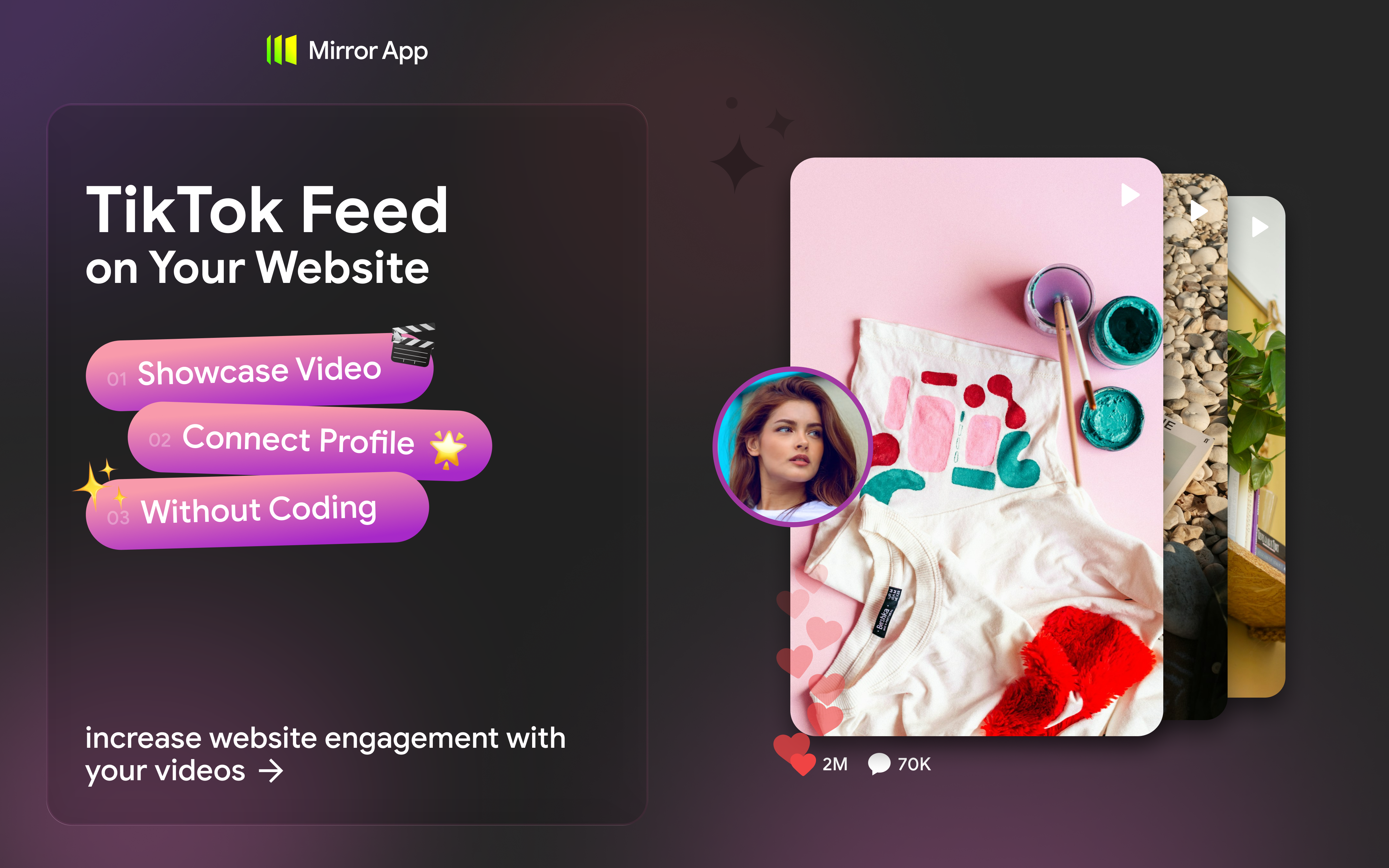 Média Application miroir.Widget de flux tiktok - Engagez les visiteurs avec un widget Tiktok pour votre site Web 1