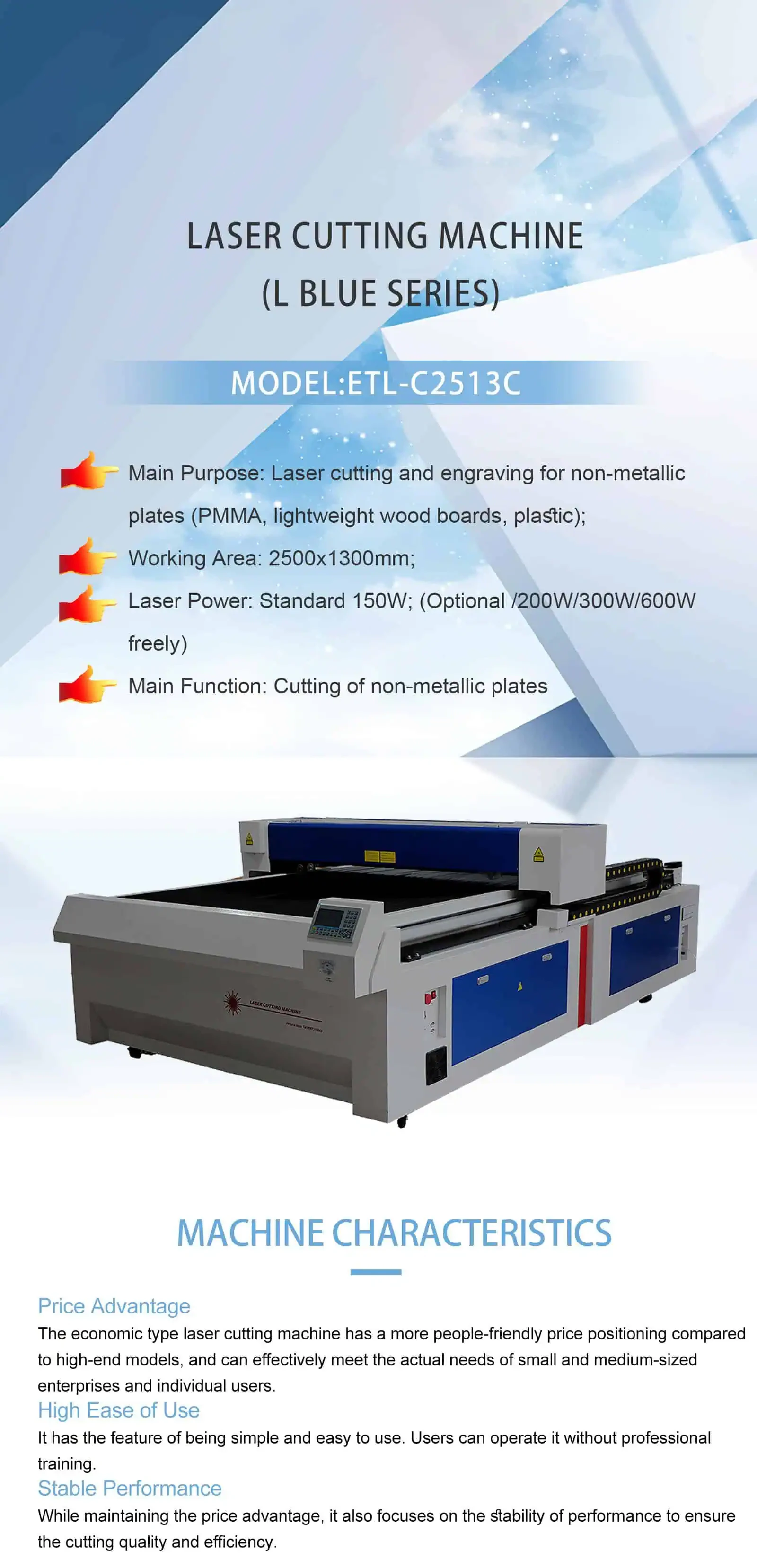 Co2 Laser Cutting Machine ETL-2513C screenshot 1