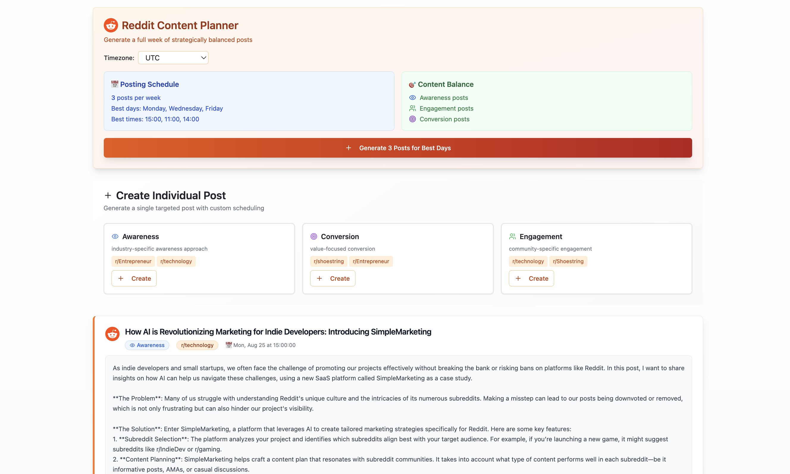 Semplice marketing - Marketing Reddit alimentato dall'IA per i fondatori indie media 5