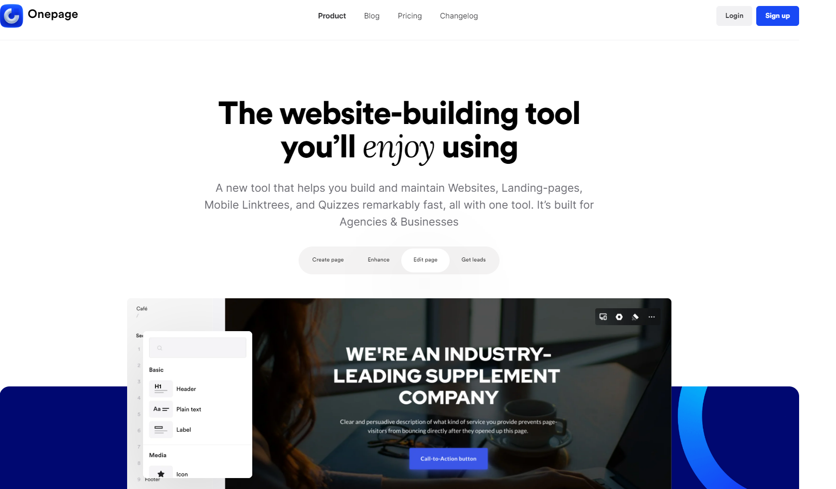 ワンページ - 使用するWebサイト構築ツールメディア1