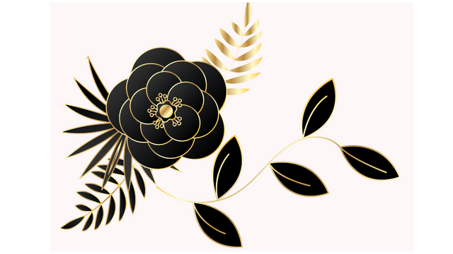 Black & Gold Large Floral Art