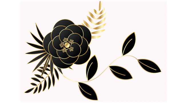 Black & Gold Large Floral Art