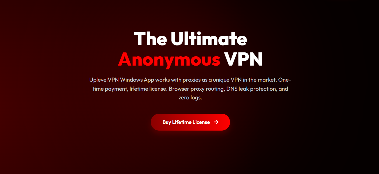 UplevelVPN - Main product screenshot demonstrating key features and user interface