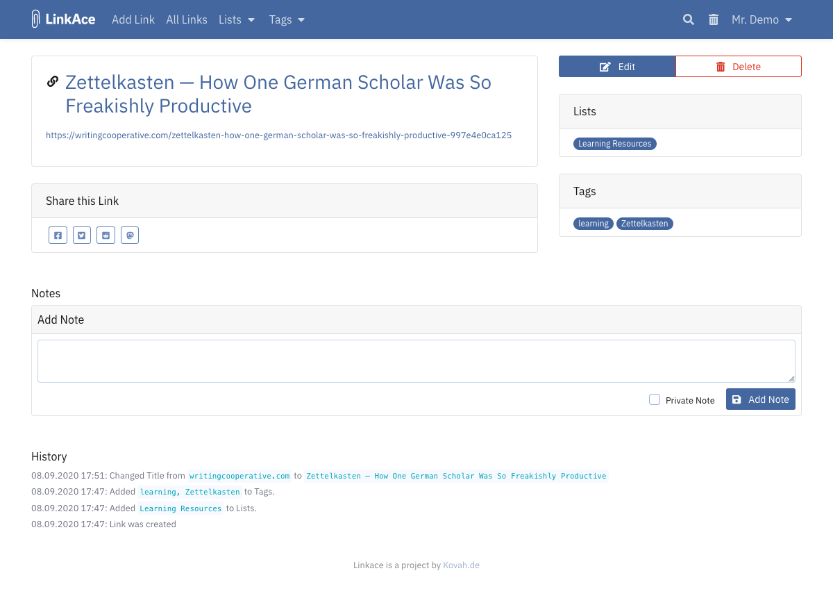 LinkAce gallery image