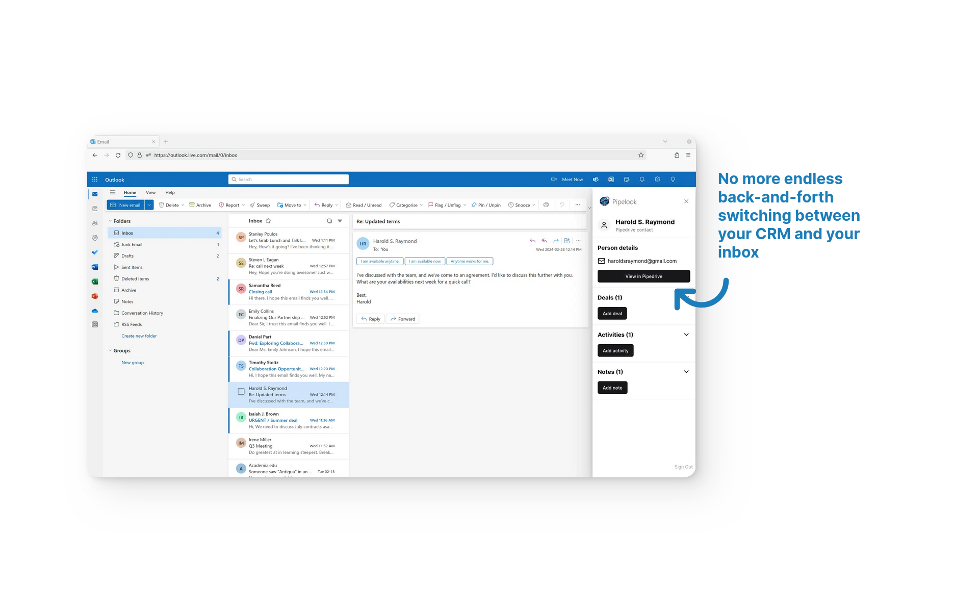 파이프 로우 - Pipedrive CRM을 Outlook 사서함에 가져 오십시오! 미디어 3