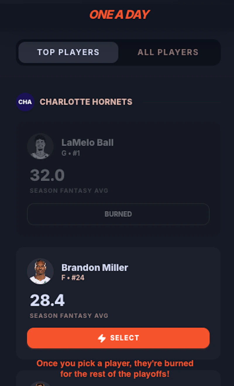 One a Day | NBA Playoffs Fantasy screenshot 4