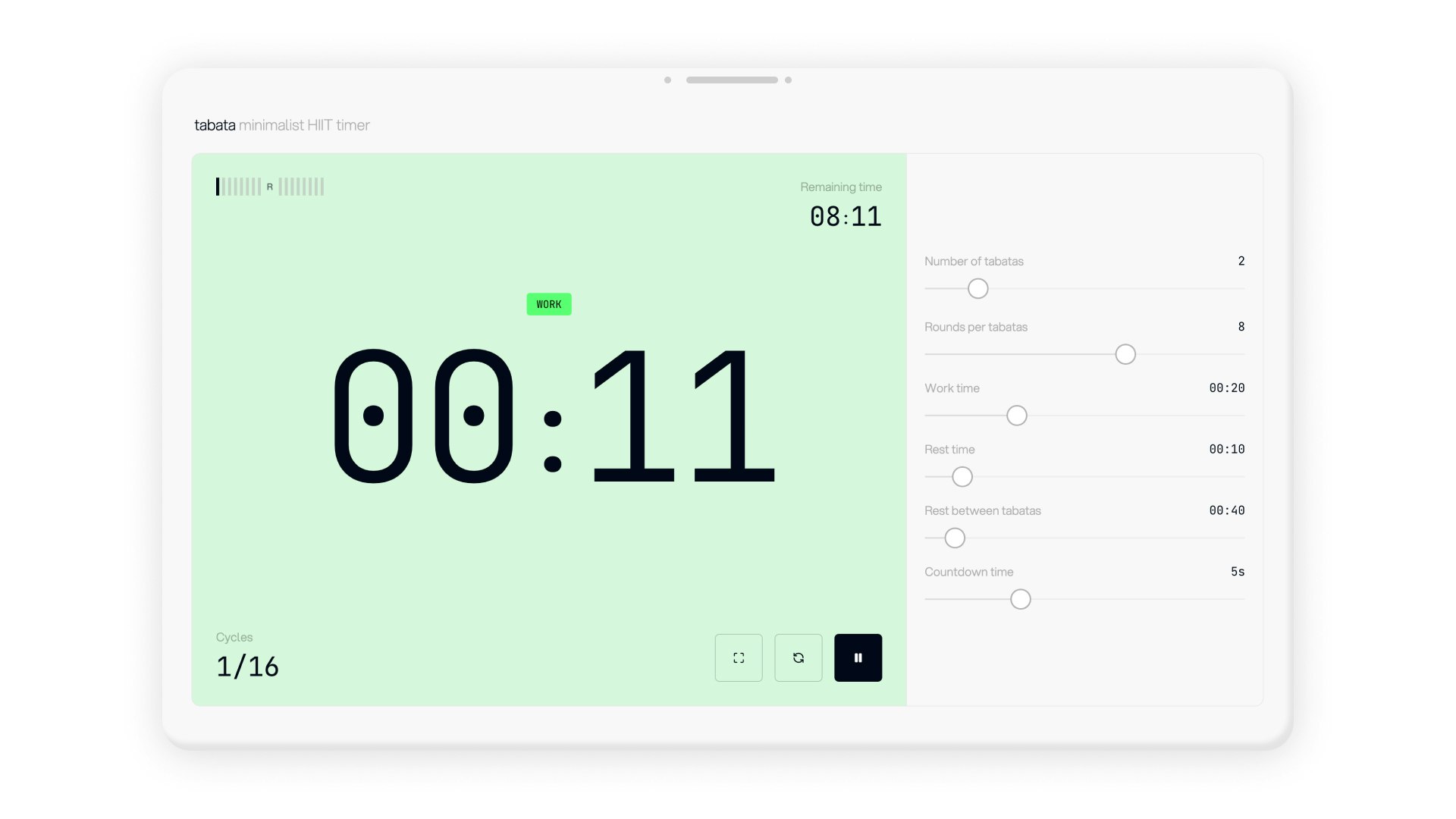 Tabata.page - ブラウザにある最小限のカスタマイズ可能なTabataタイマーメディア3