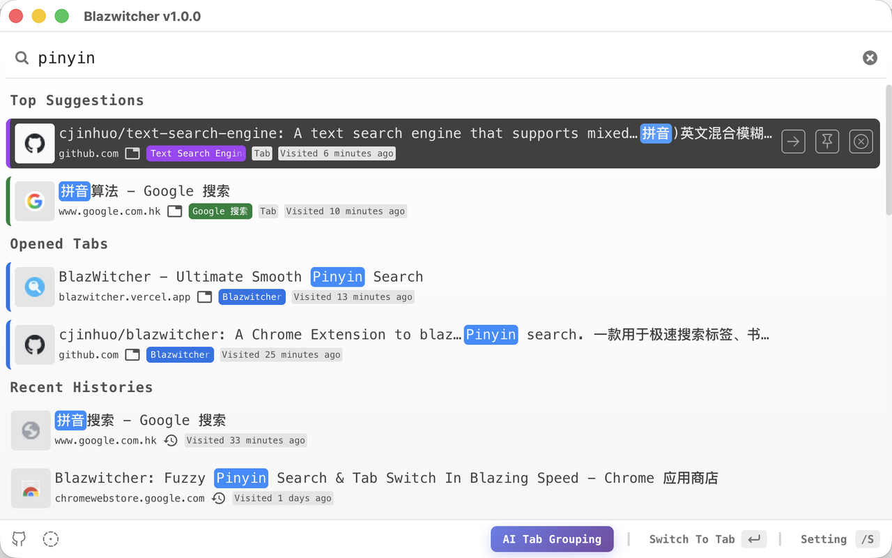 Blazwitcher: Fuzzy Search & AI Grouping gallery image