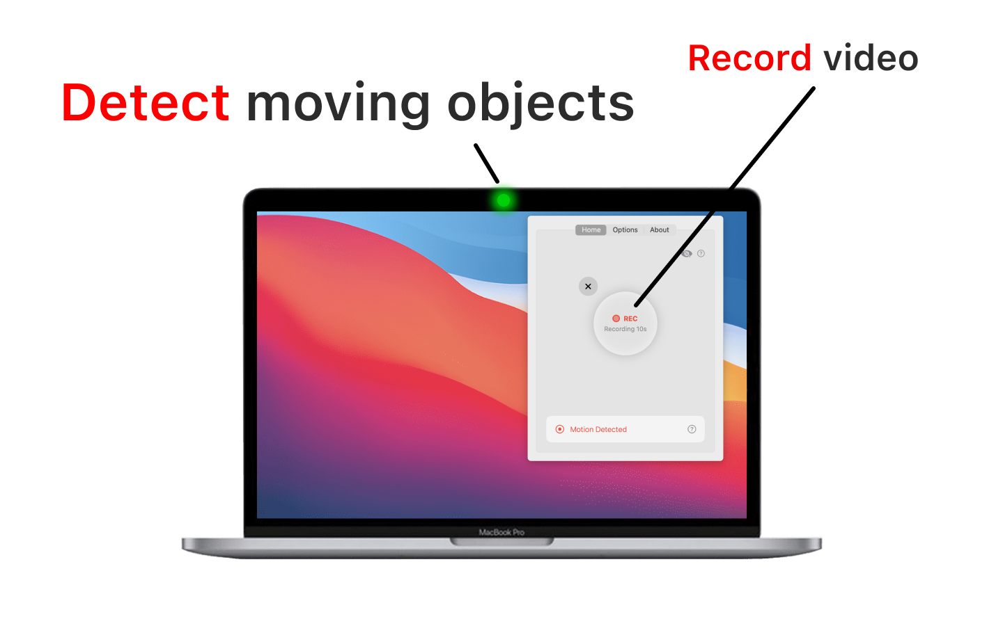 Spycam - Mac menu bar per barra dell'app che rileva i record di movimento video media 1