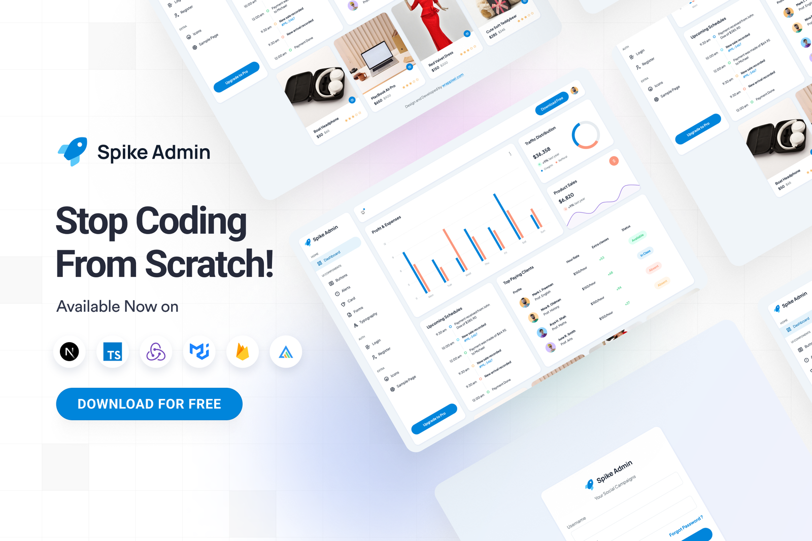 Modelo de painel de administração do spike a seguir.js media 3