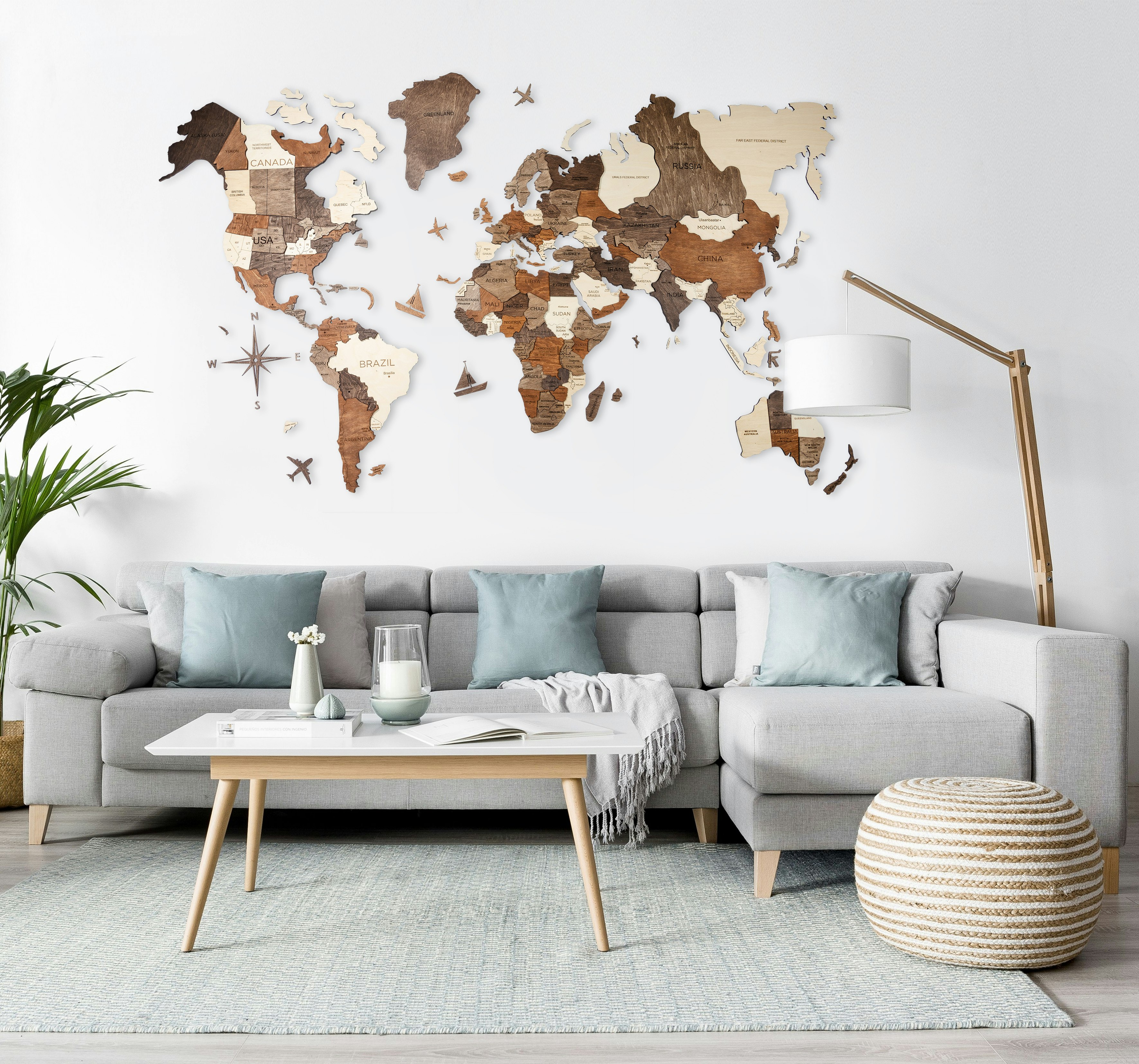 Wooden World Map 3D gallery image