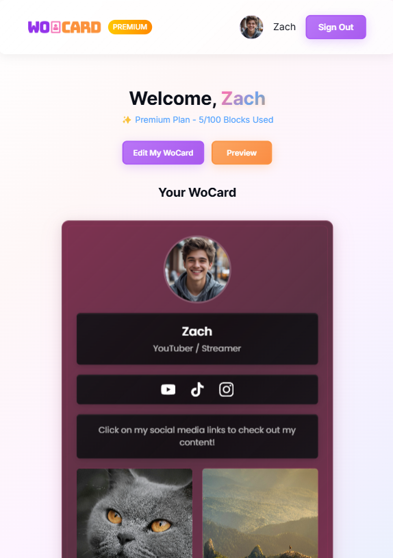 Wocard - Diseñar, editar y compartir su tarjeta de perfil personalizada media 1