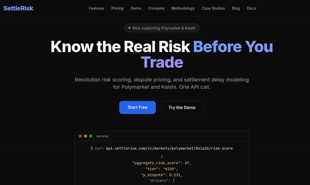 SettleRisk - Main product screenshot demonstrating key features and user interface