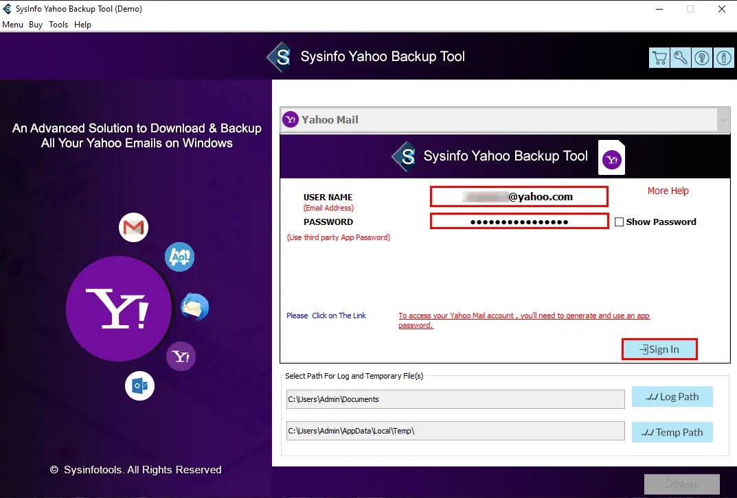 Yahoo Mailバックアップツール - バックアップYahooメールボックスアイテムは、PST、MSG、EML、TXTなどになります。メディア2