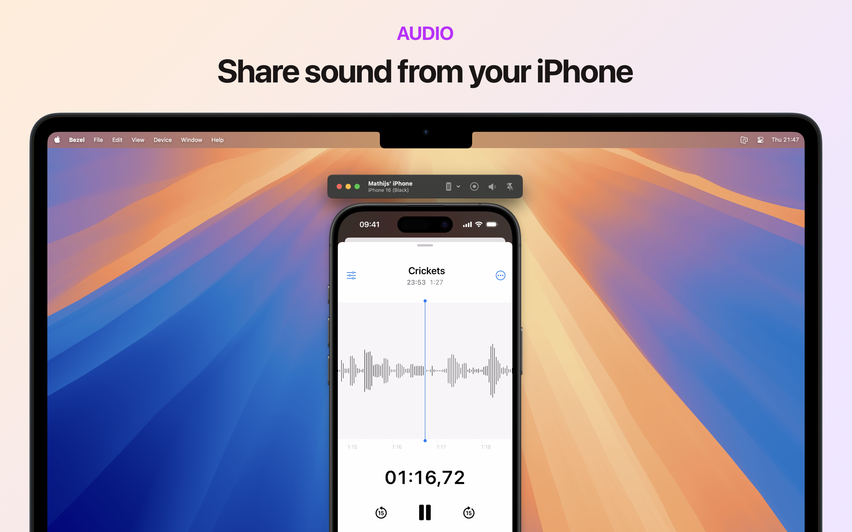 베젤 ples.0 - 전체 화면 iPhone 미러링 미디어 5