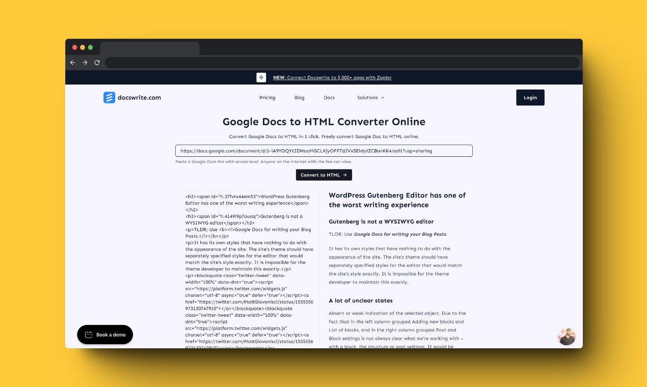 Media Chuyển đổi tài liệu của Google thành HTML trực tuyến - Xuất HTML sạch từ Google Docs trong 1 nhấp chuột 2