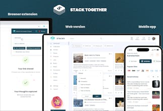 Interface do aplicativo Stacks apresentando a funcionalidade de compartilhamento de favoritos