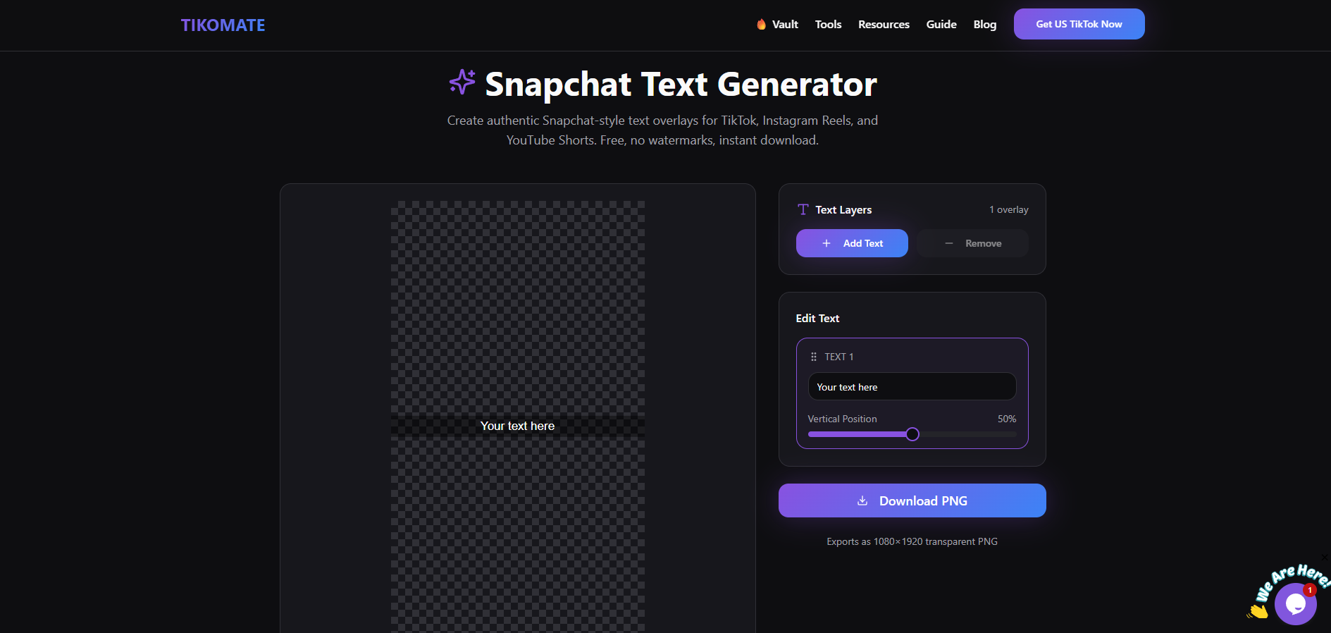 Snapchat Text Generator by Tikomate - Main product screenshot demonstrating key features and user interface