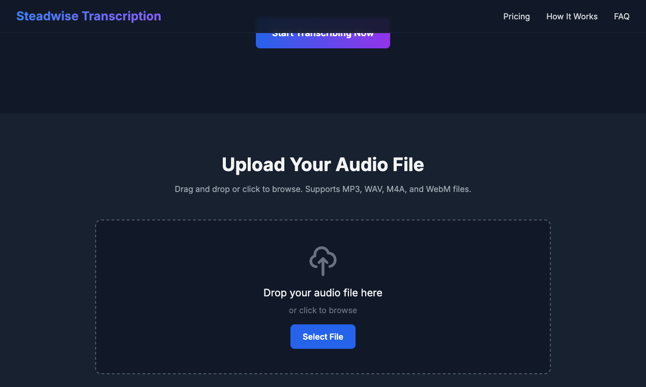 Steadwise Transcription - Screenshot 2 showing product features and functionality