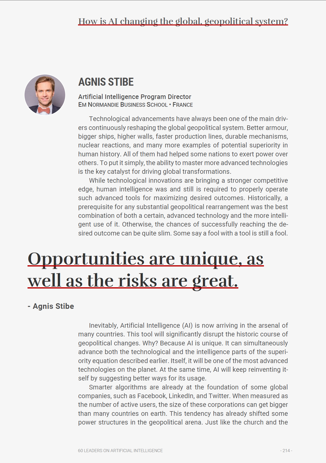 60 LEADERS ON ARTIFICIAL INTELLIGENCE - From Algorithms to Ethics. A holistic view of AI media 28
