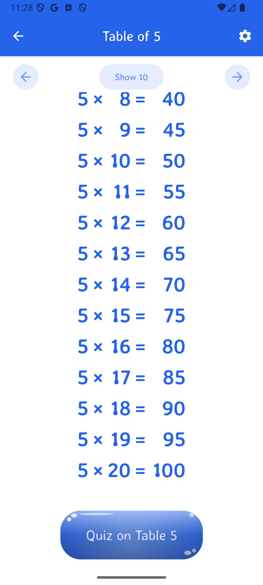 Multiplication Tables 1-100 Android App gallery image