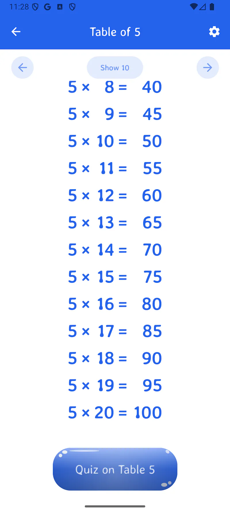 Multiplication Tables 1-100 Android App screenshot 3