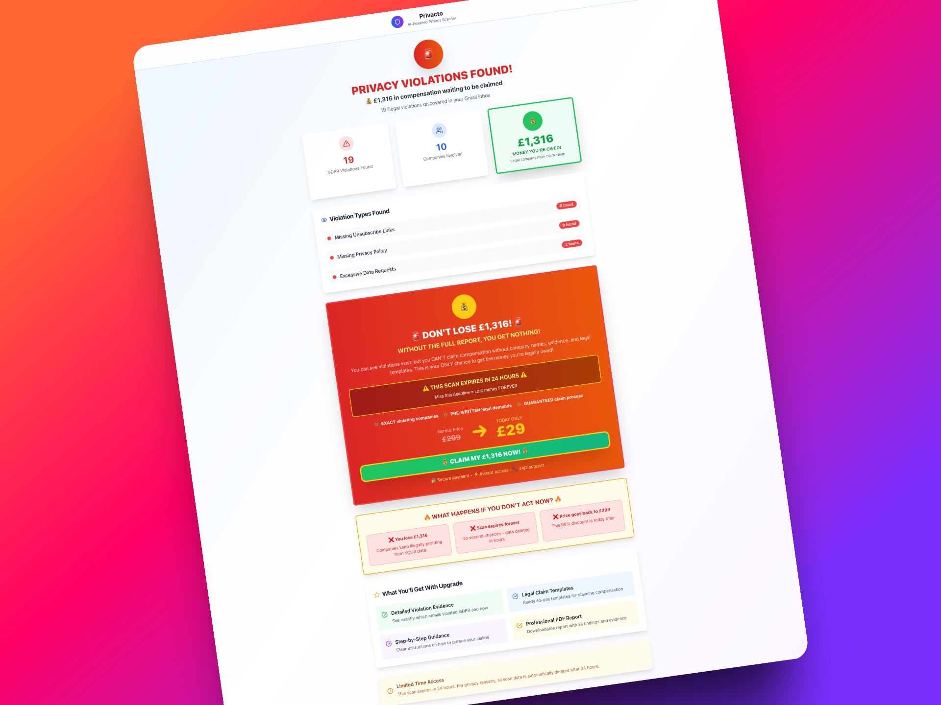 Média Privacto - outil d'audit de confidentialité Gmail - Audit GMail GDPR - Trouver des violations, une indemnité de réclamation 4