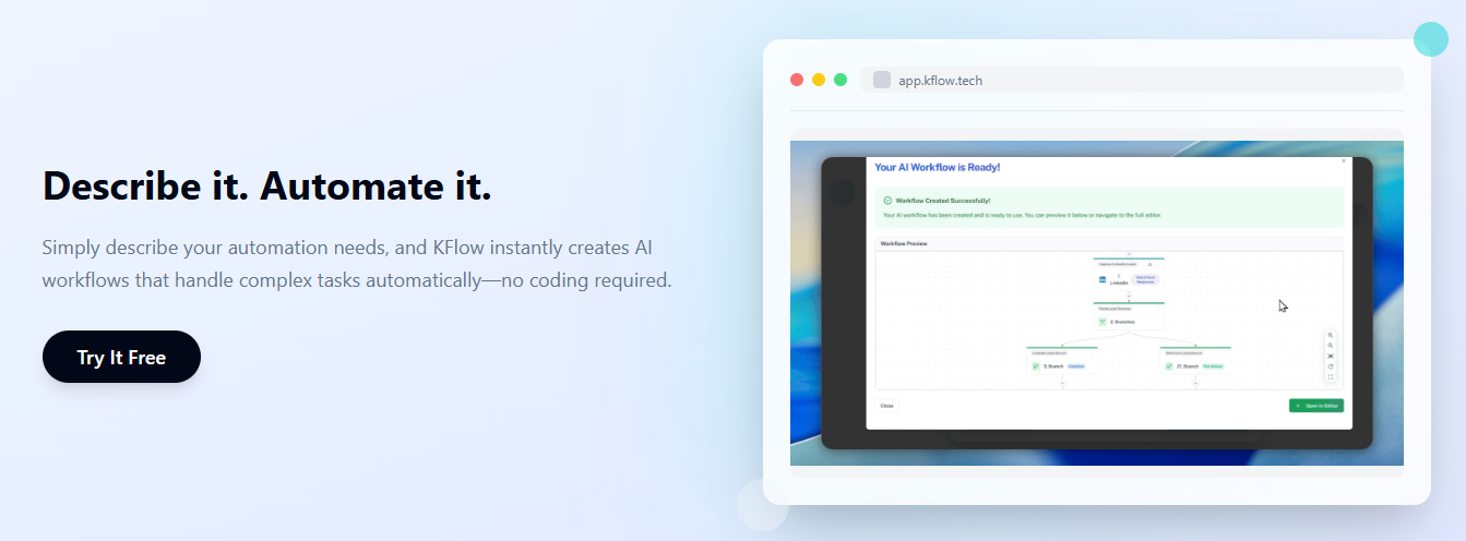Kflow - Idea al flusso di lavoro dell'IA in pochi minuti media 1