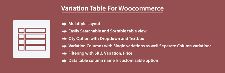 Variation Table For Woocommerce