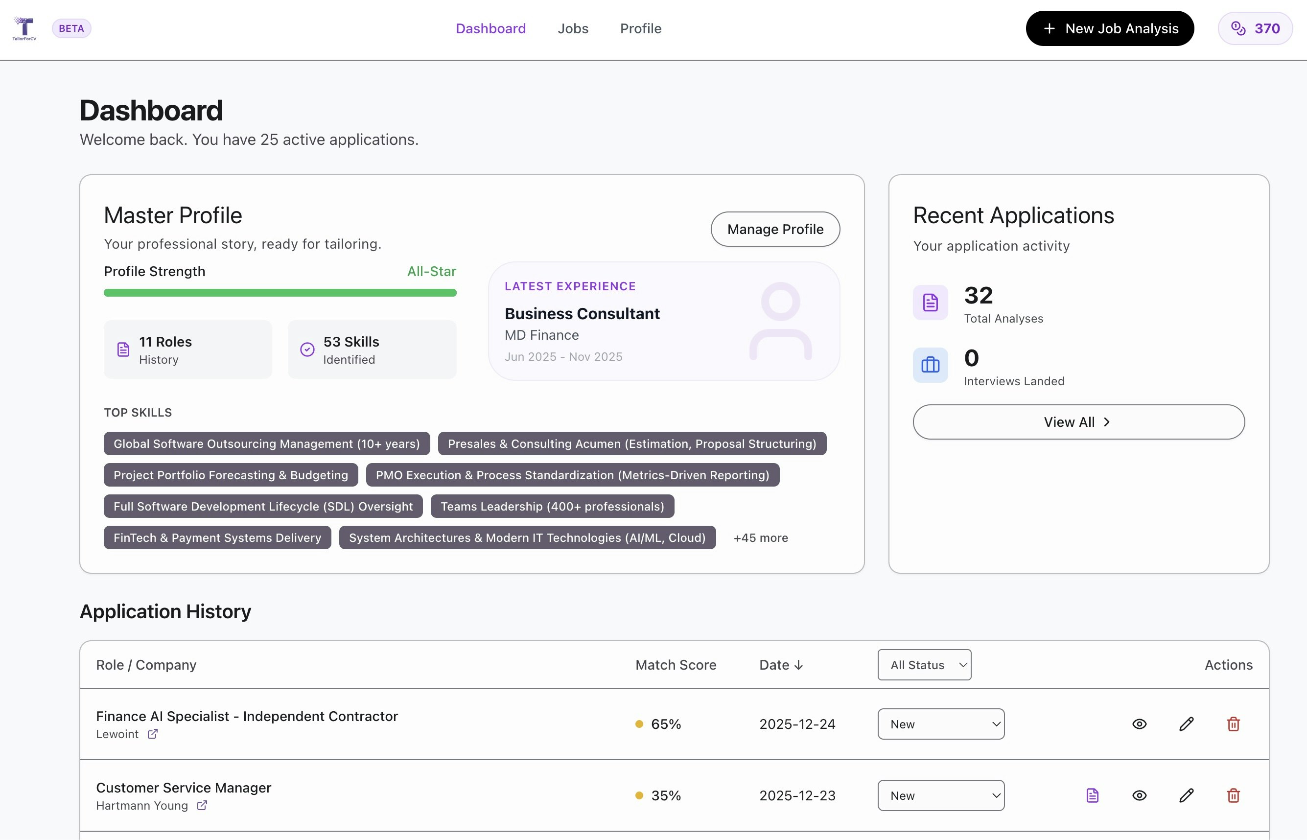 Tailor For CV - Screenshot 2 showing product features and functionality