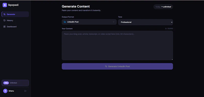 RepurposeAI screenshot 2