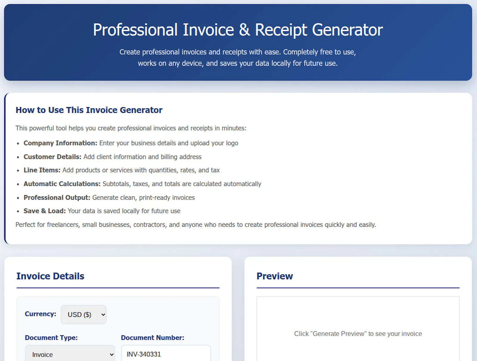 Free Online Invoice Generator screenshot 1