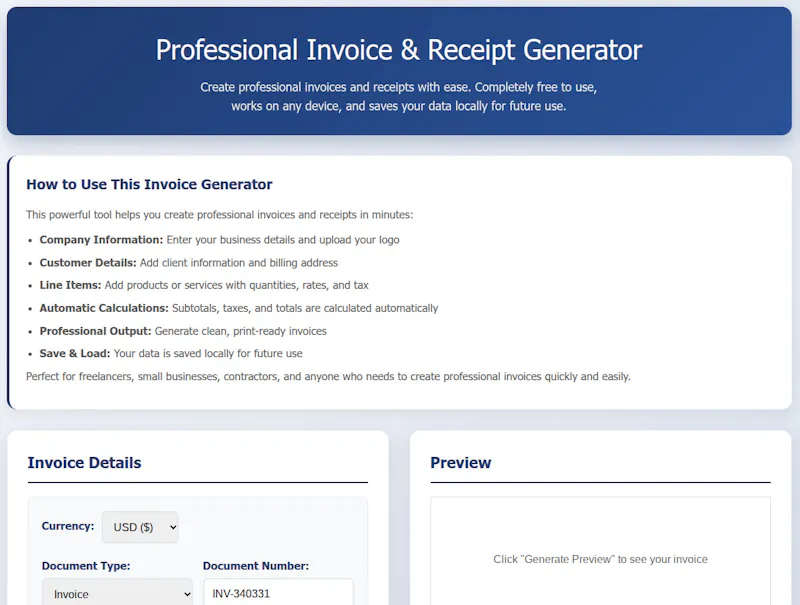 Free Online Invoice Generator screenshot 1
