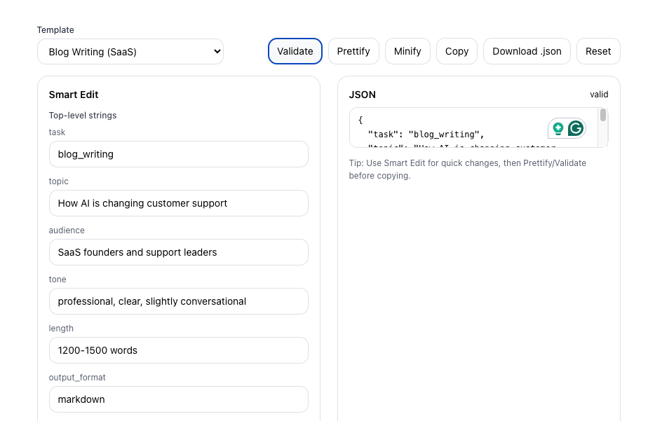 Generatore di prompt JSON AI gratuito - Smart json chiede, reso semplice media 4