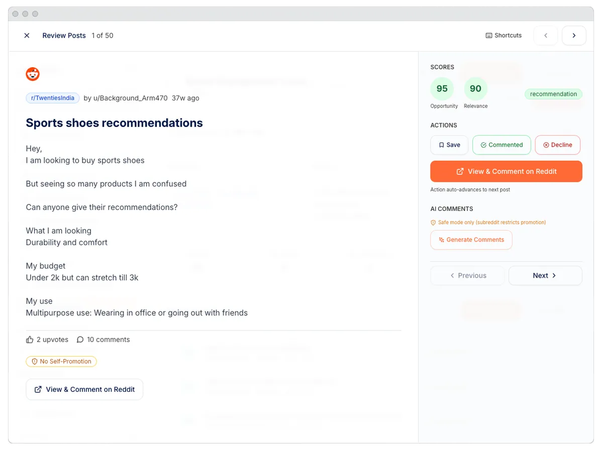 AI Reddit Engagement Tool - Screenshot 3 showing product features and functionality