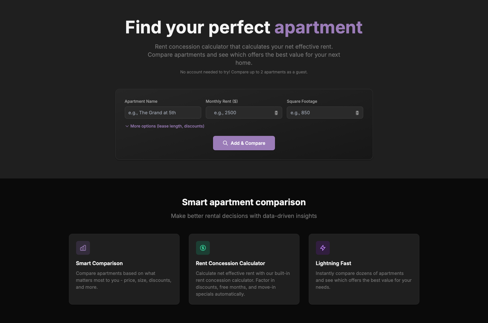 Apartment Comparison Tool - Screenshot 2 showing product features and functionality