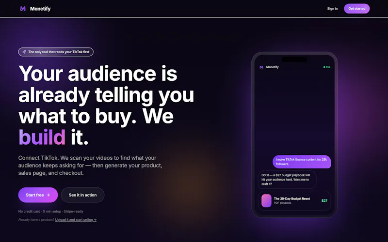 Monetify — From Audience to First Sale screenshot 1