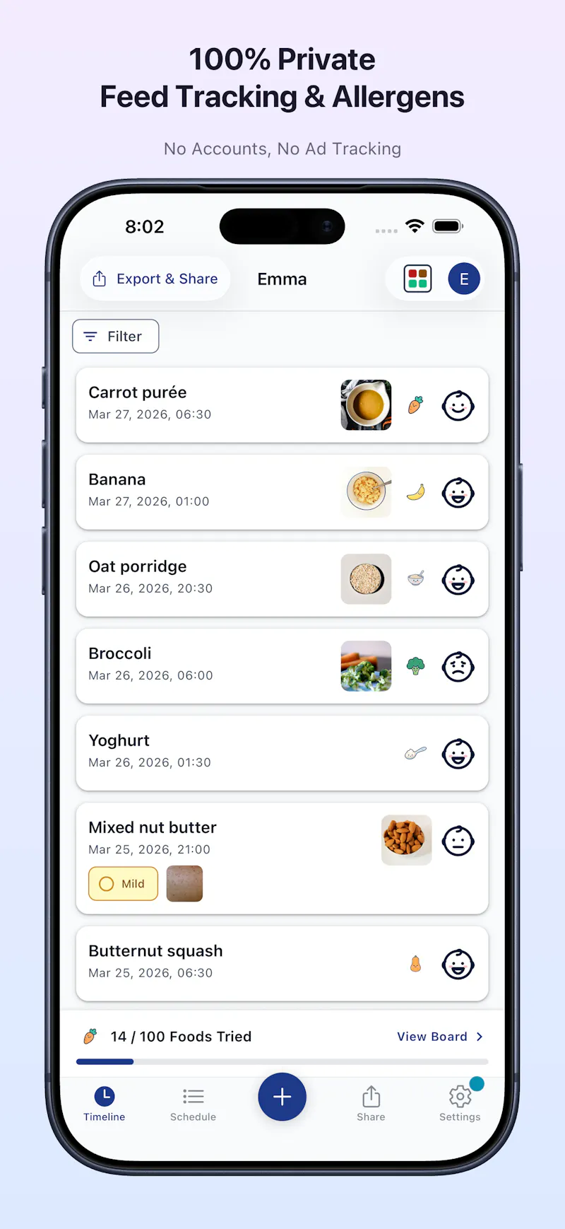 Log: Baby Solid Food & Allergy screenshot 1