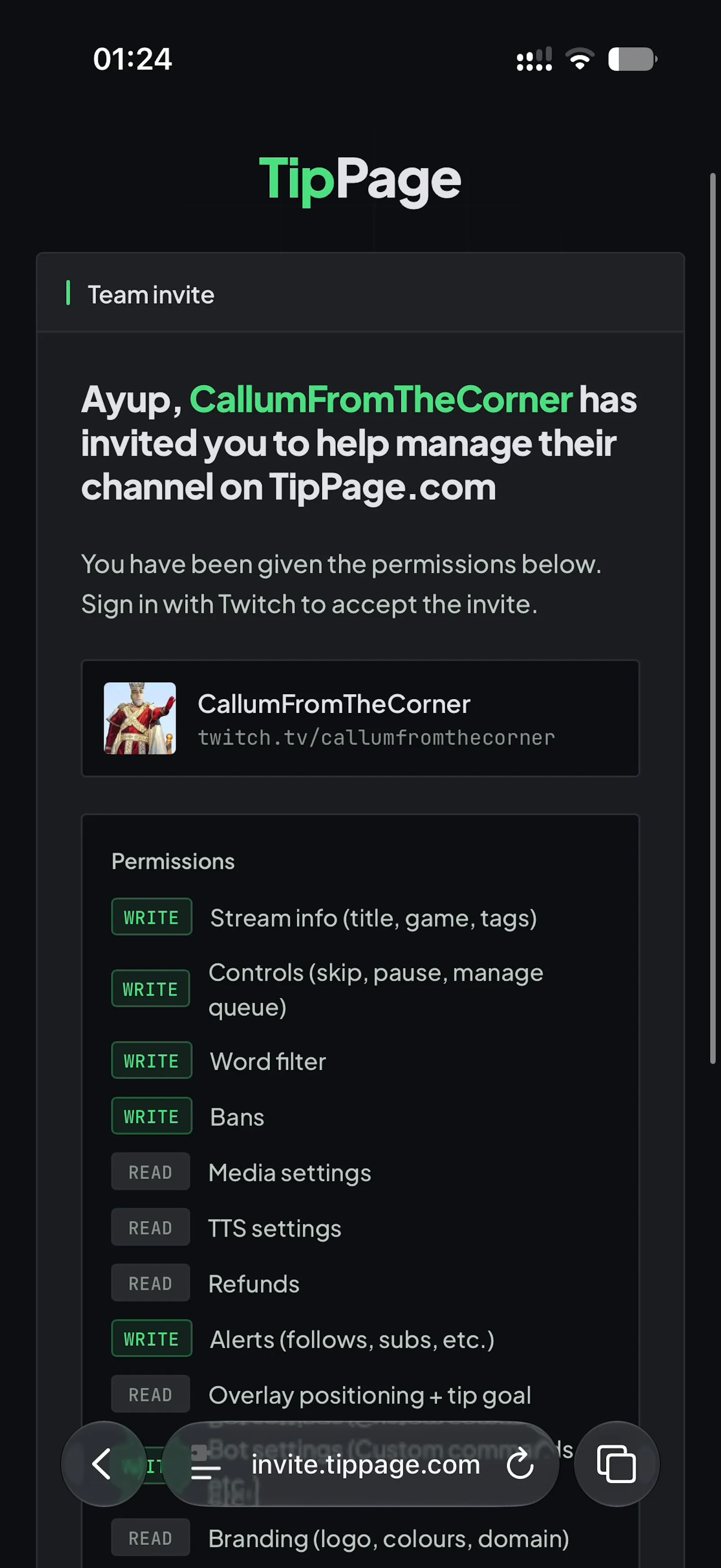 TipPage screenshot 2