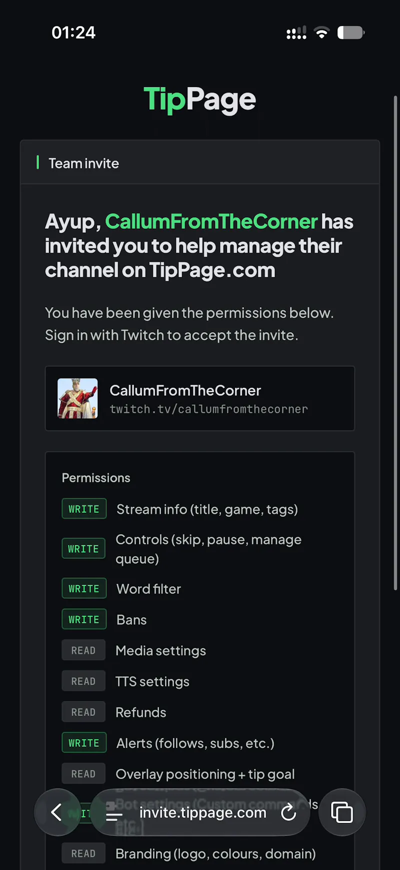 TipPage screenshot 2